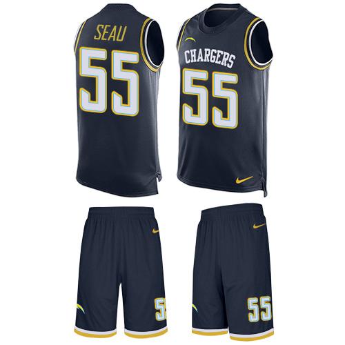 Nike Chargers #55 Junior Seau Navy Blue Team Color Men's Stitched NFL Limited Tank Top Suit Jersey