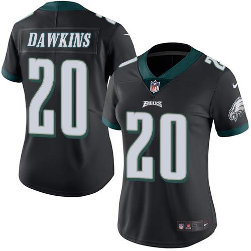 Nike Eagles #20 Brian Dawkins Black Women's Stitched NFL Limited Rush Jersey