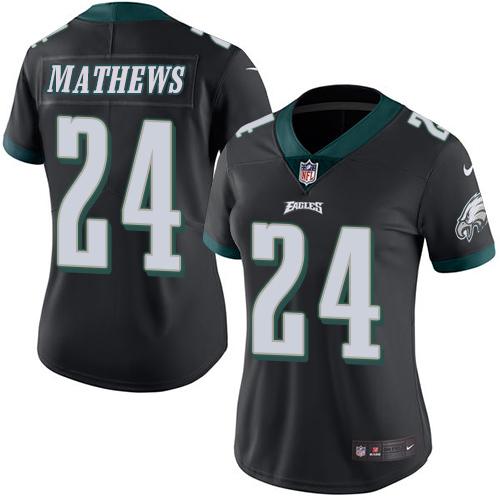 Nike Eagles #24 Ryan Mathews Black Women's Stitched NFL Limited Rush Jersey