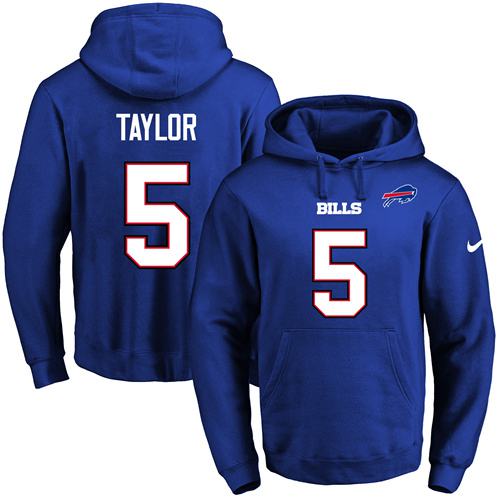 Nike Bills #5 Tyrod Taylor Royal Blue Name & Number Pullover NFL Hoodie