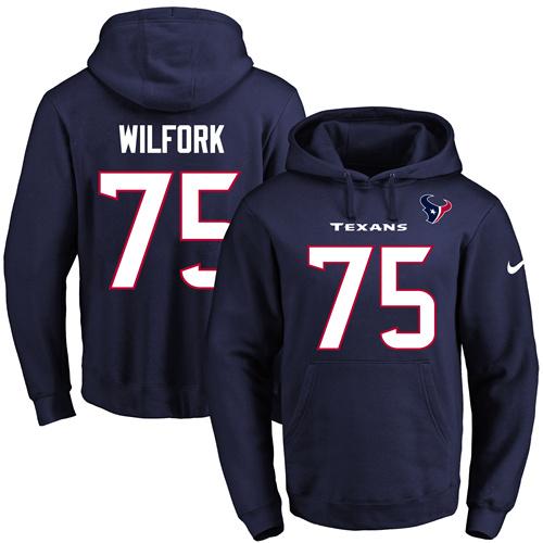 Nike Texans #75 Vince Wilfork Navy Blue Name & Number Pullover NFL Hoodie