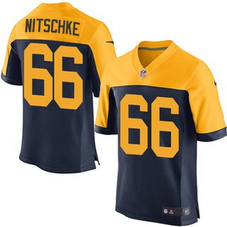 Men's Green Bay Packers #66 Ray Nitschke Navy Blue Gold Retired Player NFL Nike Elite Jersey