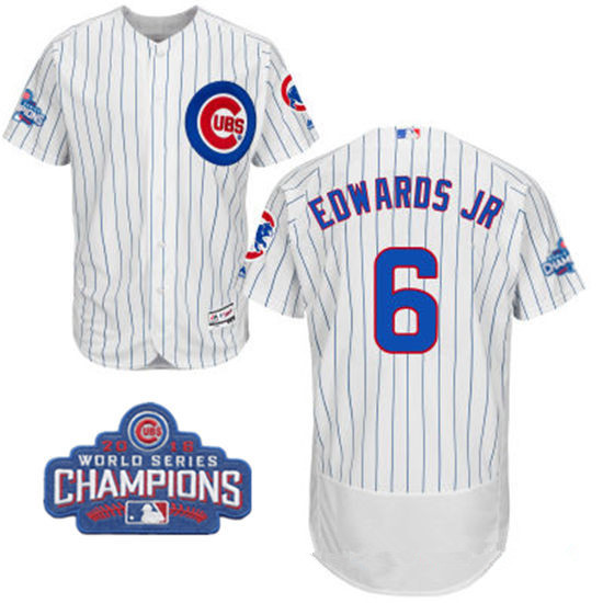 Men's Chicago Cubs #6 Carl Edwards Jr. White Home Majestic Flex Base 2016 World Series Champions Patch Jersey