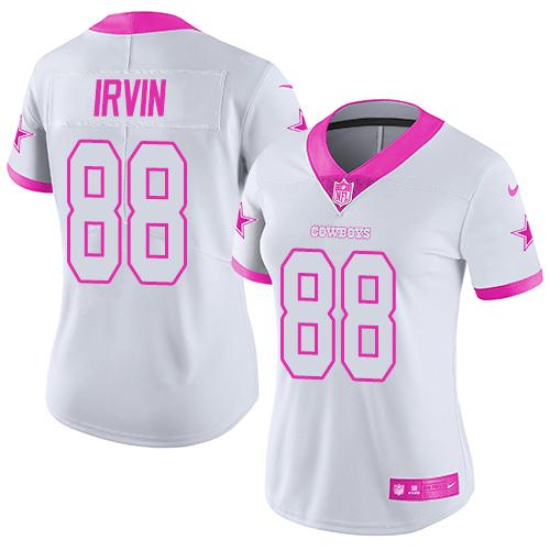 Nike Cowboys #88 Michael Irvin White Pink Women's Stitched NFL Limited Rush Fashion Jersey