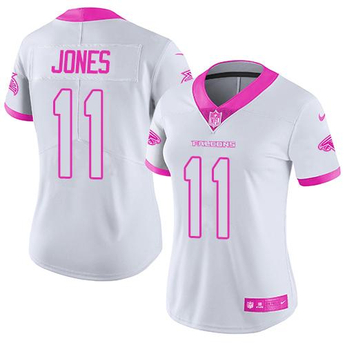 Nike Falcons #11 Julio Jones White Pink Women's Stitched NFL Limited Rush Fashion Jersey