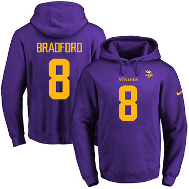 Nike Vikings #8 Sam Bradford Purple(Gold No.) Name & Number Pullover NFL Hoodie