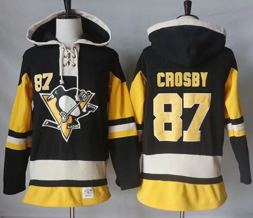 Penguins #87 Sidney Crosby Black Alternate Sawyer Hooded Sweatshirt Stitched NHL Jersey