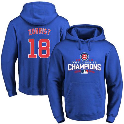 Cubs #18 Ben Zobrist Blue 2016 World Series Champions Pullover MLB Hoodie