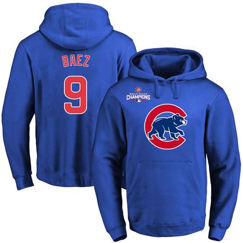 Cubs #9 Javier Baez Blue 2016 World Series Champions Primary Logo Pullover MLB Hoodie