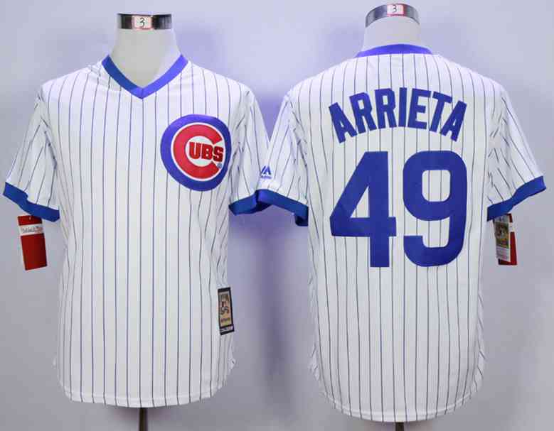 Men's Chicago Cubs #49 Jake Arrieta White Throwback Jersey