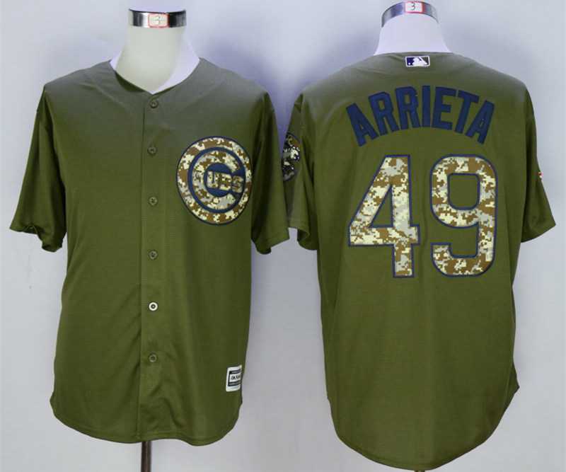 Men's Chicago Cubs #49 Jake Arrieta Olive Green New Cool Base Jersey