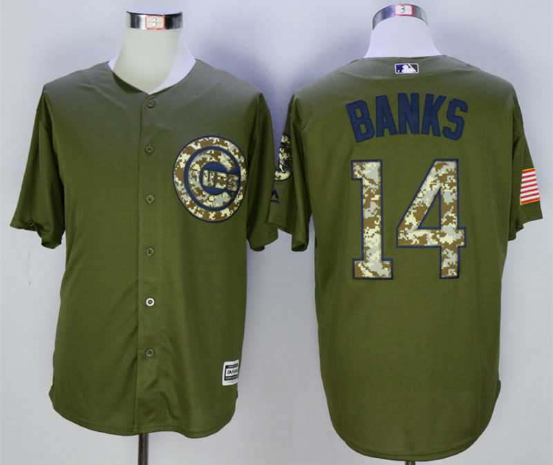 Men's Chicago Cubs #14 Ernie Banks Olive Green New Cool Base Jersey