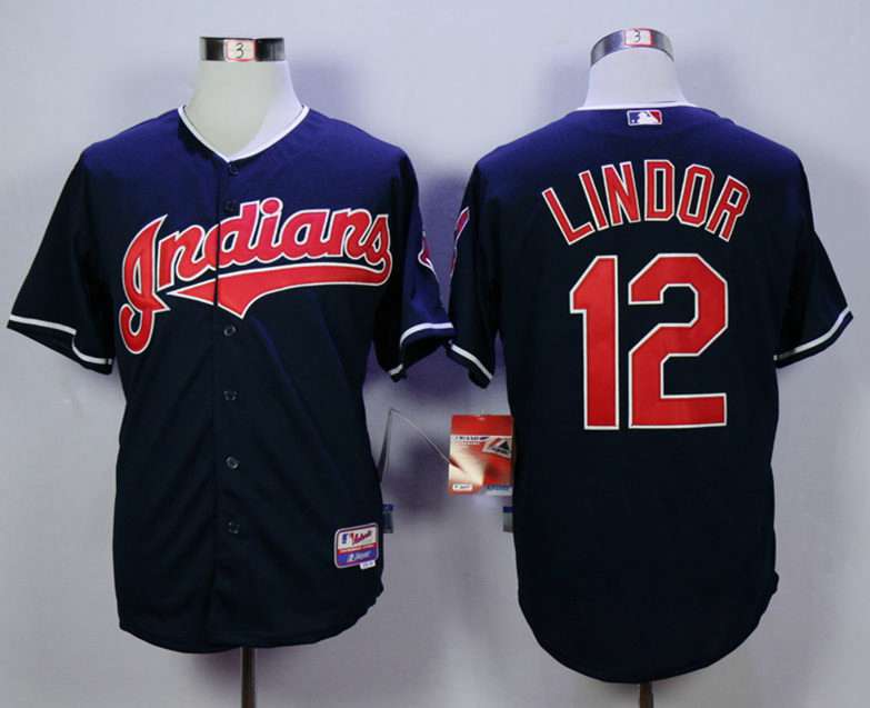 Men's Cleveland Indians #12 Francisco Lindor Blue Cool Base Jersey