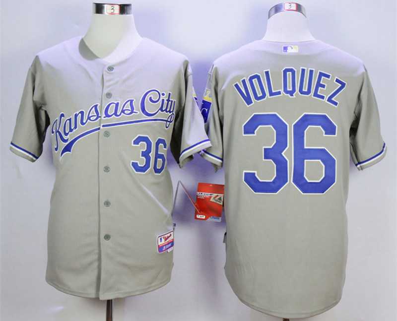 Men's Kansas City Royals #36 Edinson Volquez Grey Cool Base Jersey