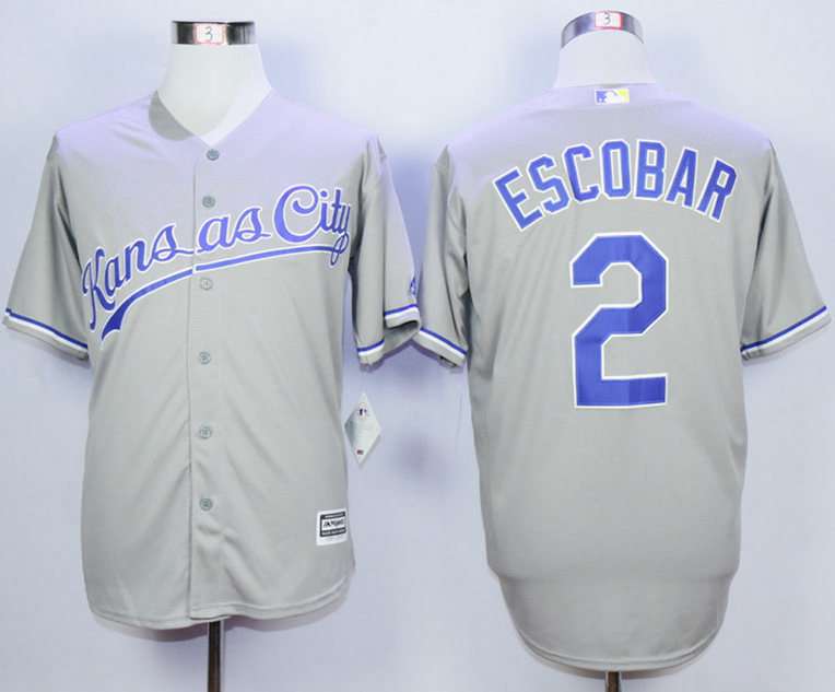 Men's Kansas City Royals #2 Alcides Escobar Grey New Cool Base Jersey