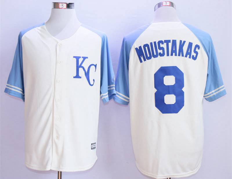 Men's Kansas City Royals #8 Mike Moustakas Cream New Cool Base Jersey