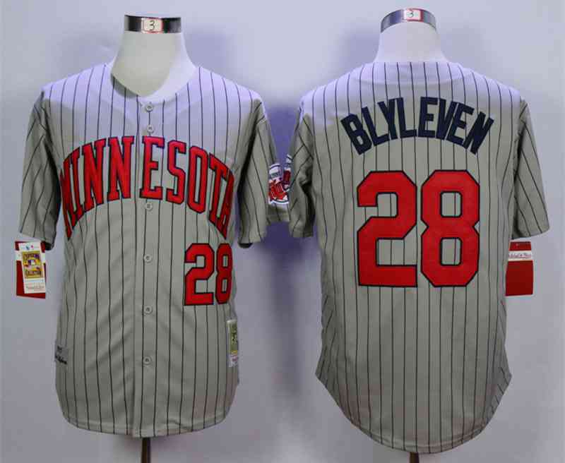 Men's Minnesota Twins #28 Bert Blyleven Grey 1987 Throwback Jersey