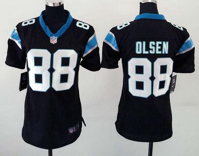 Women's Carolina Panthers #88 Greg Olsen Black Team Color NFL Nike Game Jersey