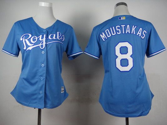 Women's Kansas City Royals #8 Mike Moustakas Light Blue Jersey