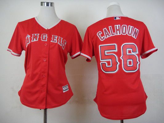 Women's LA Angels Of Anaheim #56 Kole Calhoun Alternate Red 2015 MLB Cool Base Jersey