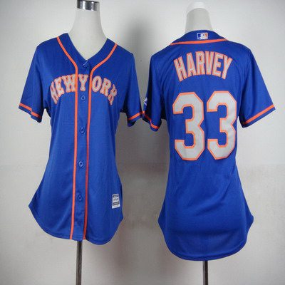 Women's New York Mets #33 Matt Harvey Blue With Gray