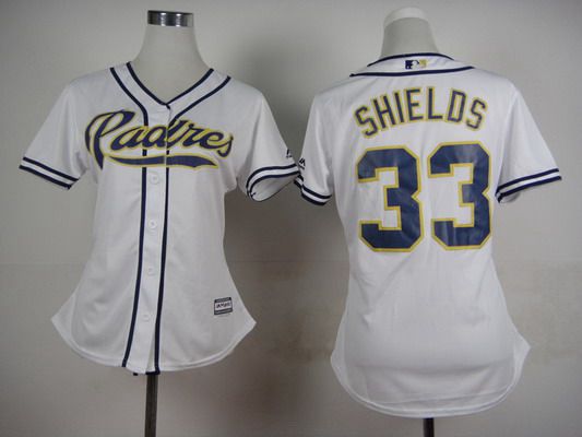 Women's San Diego Padres #33 James Shields Home White 2015 MLB Cool Base Jersey