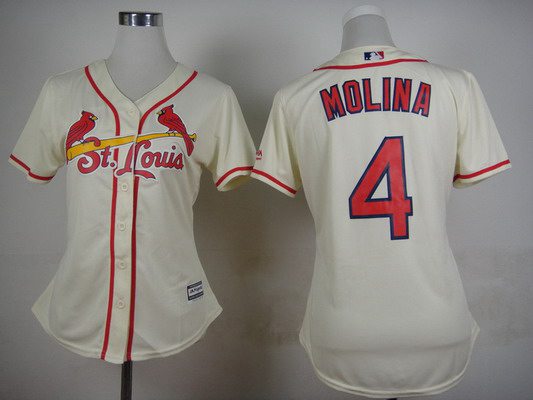 Women's St. Louis Cardinals #4 Yadier Molina Alternate Cream 2015 MLB Cool Base Jersey