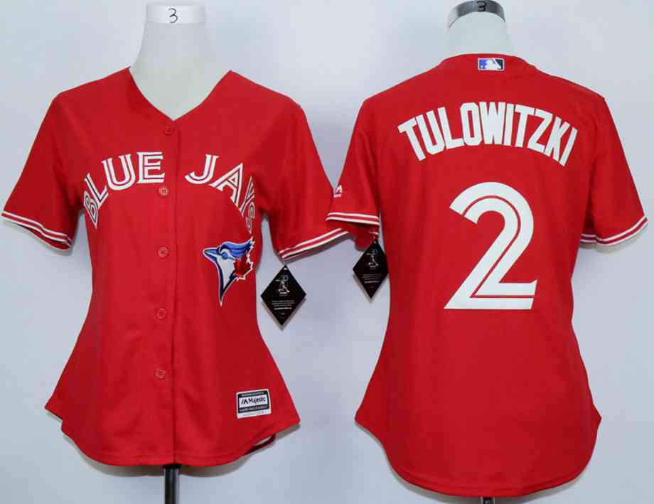 Women's Toronto Blue Jays #2 Troy Tulowitzki Red Canada Day New Cool Base Women Jersey