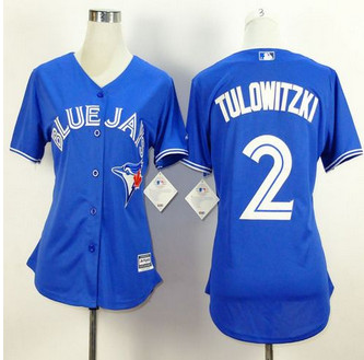 Women's Toronto Blue Jays #2 Troy Tulowitzki Alternate Blue 2015 MLB Cool Base Jersey