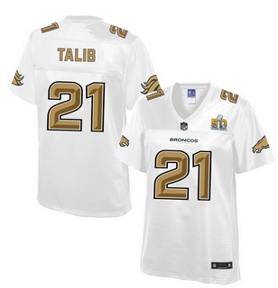 Denver Broncos #21 Aqib Talib Nike All White With Gold 2016 Super Bowl 50 Patch Game Jersey