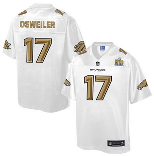 Denver Broncos #17 Brock Osweiler Nike All White With Gold 2016 Super Bowl 50 Patch Game Jersey