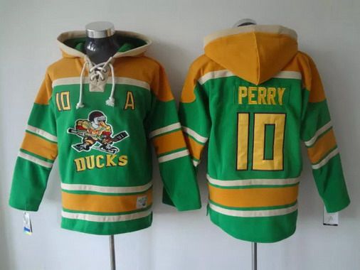 Men's Anaheim Ducks #10 Corey Perry Old Time Hockey Green Hoodie