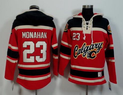 Men's Calgary Flames #23 Sean Monahan Old Time Hockey 2015 Red Hoodie