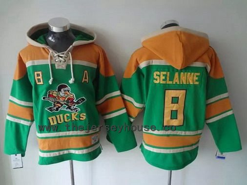 Men's Mighty Ducks Of Anaheim #8 Teemu Selanne Old Time Hockey Green Hoodie