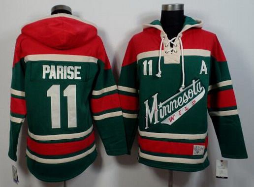 Men's Minnesota Wild #11 Zach Parise Old Time Hockey Green With Red Hoodie