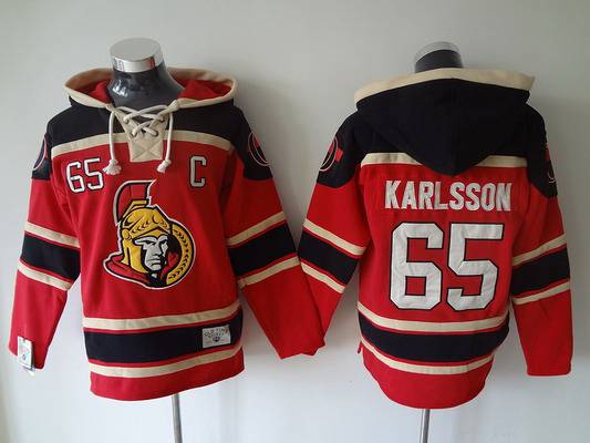 Men's Ottawa Senators #65 Erik Karlsson Old Time Hockey Red Hoodie