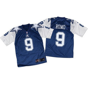 Nike Cowboys #9 Tony Romo Navy BlueWhite Throwback Men's Stitched NFL Elite Jersey