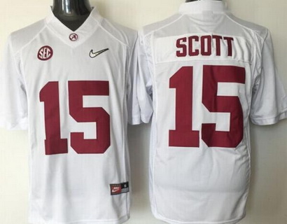 Men's Alabama Crimson Tide #15 JK Scott White 2016 Playoff Diamond Quest College Football Nike Limited Jersey