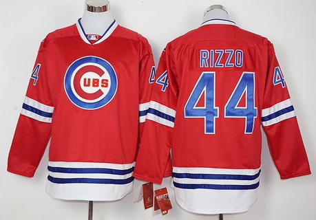 Men's Chicago Cubs #44 Anthony Rizzo Red Long Sleeve Baseball Jersey