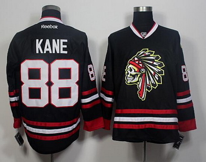 Men's Chicago Blackhawks #88 Patrick Kane Black The Indians Skulls Fashion Jersey