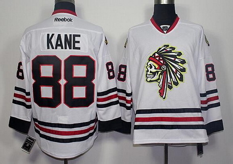 Men's Chicago Blackhawks #88 Patrick Kane White The Indians Skulls Fashion Jersey