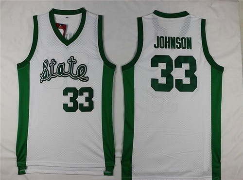 Men's Michigan State Spartans #33 Magic Johnson White College Basketball Swingman Jersey-State