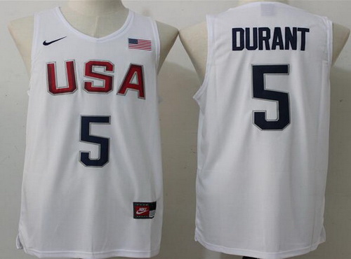 2016 Olympics Team USA Men's #5 Kevin Durant Revolution 30 Swingman White Jersey