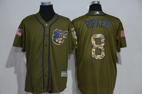 Men's Baltimore Orioles #8 Cal Ripken Retired Green Salute to Service Majestic Baseball Jersey