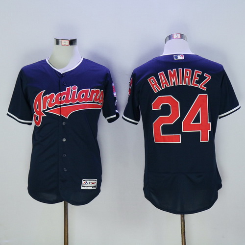 Men's Cleveland Indians #24 Manny Ramirez Retired Navy Blue 2016 Flexbase Majestic Baseball Jersey