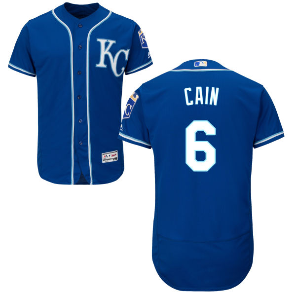 Men's Kansas City Royals #6 Lorenzo Cain Navy Blue KC 2016 Flexbase Majestic Baseball Jersey