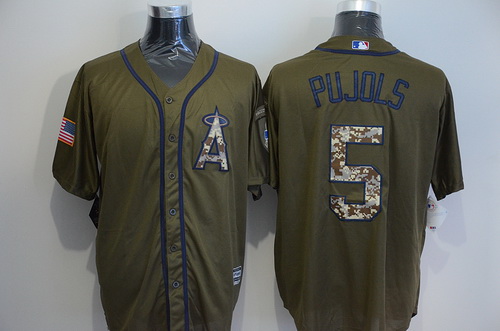 Men's LA Angels of Anaheim #5 Albert Pujols Green Salute to Service Majestic Baseball Jersey