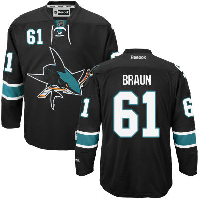 Men's San Jose Sharks #61 Justin Braun Black Third Hockey Jersey