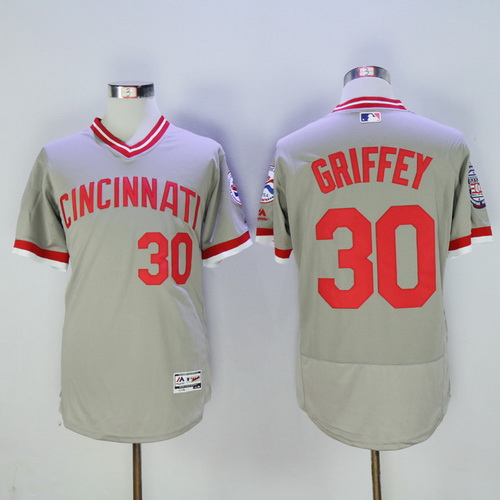 Men's Cincinnati Reds #30 Ken Griffey Jr Retired Gray Pullover 2016 Flexbase Majestic Baseball Jersey