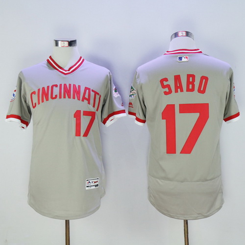 Men's Cincinnati Reds #17 Chris Sabo Retired Gray Pullover 2016 Flexbase Majestic Baseball Jersey